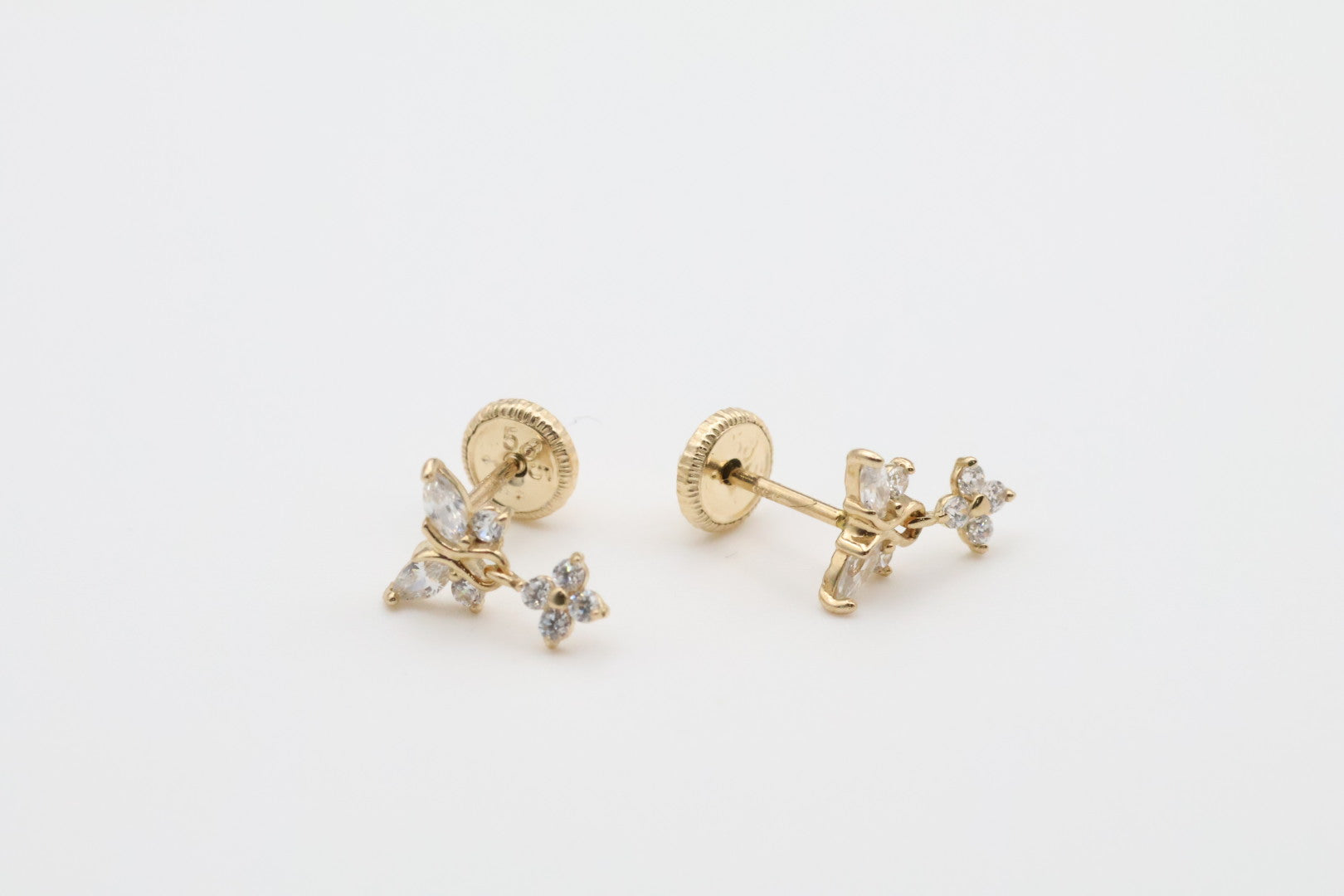 Aretes Mariposas 14kt zirconia Size 4mm