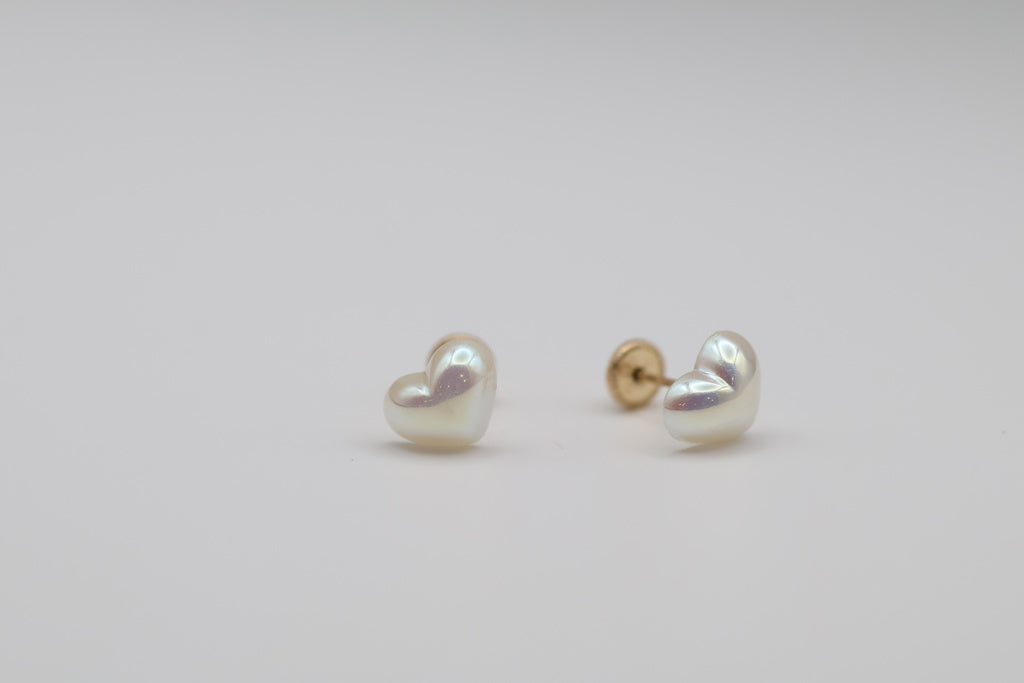 Aretes Corazones 14kt Perlas Size 6mm