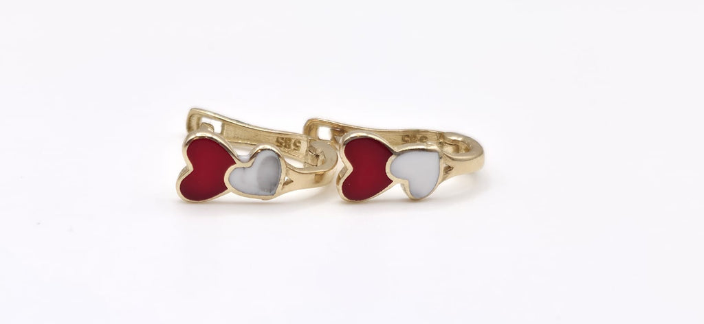 Aretes Corazon 14kt Rojo y Blanco Size 8mm x 4mm Weight 1.0g