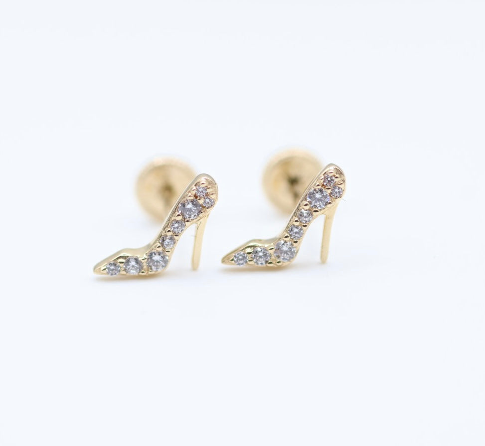 Aretes zapato de tacon 14kt Size 10mm x 2mm