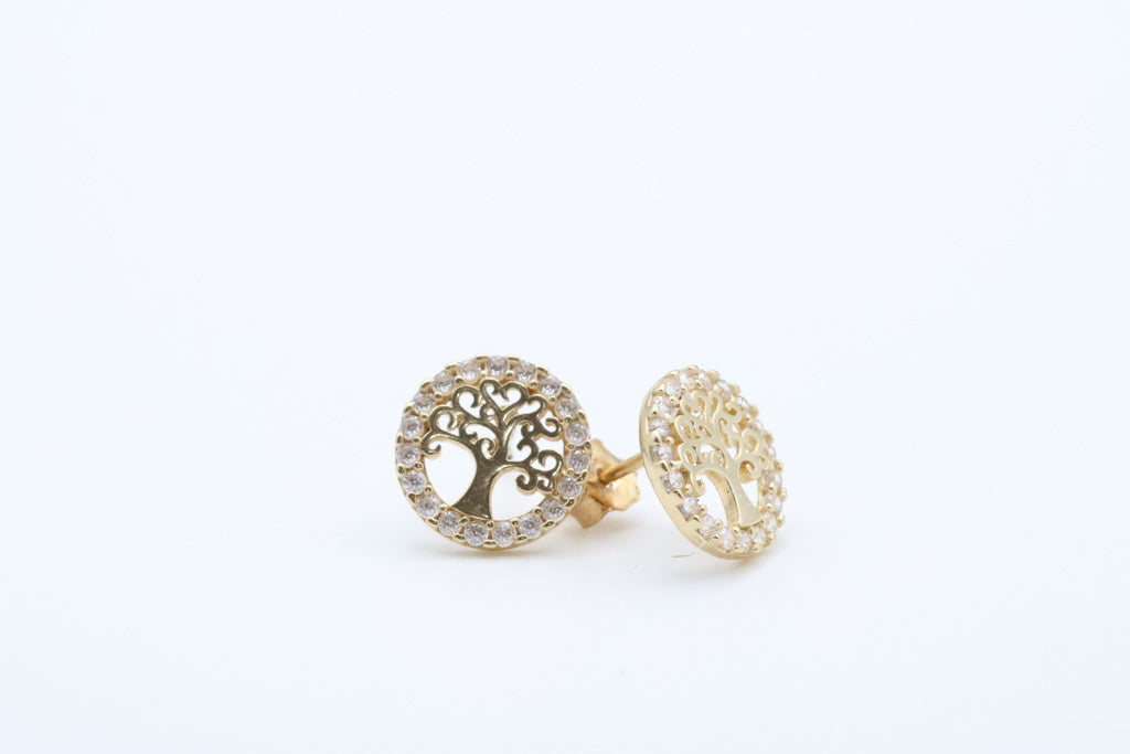 Aretes Arbol de la vida 14kt zirconia