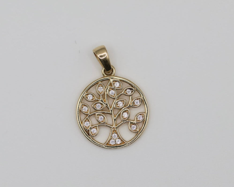 Dijes Arbol de la vida 14kt zirconia Size 13mm Weight 1.8g