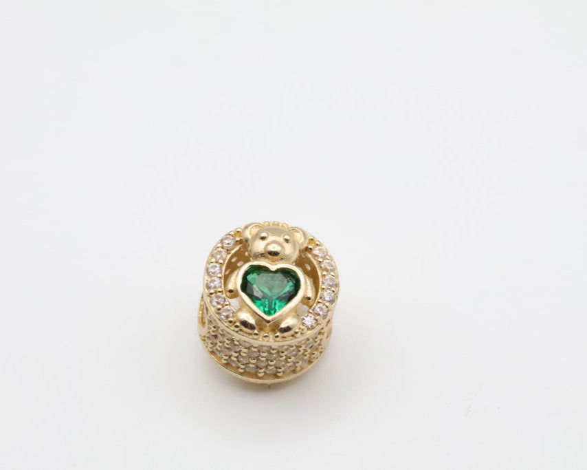 Dijes Osito 14kt zirconia, Blanco y Verde Weight 2.5g