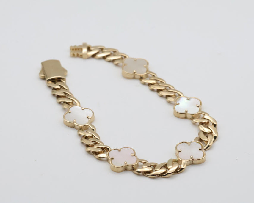 Manillas 5 Flores 14kt Blancas Weight 9.7g