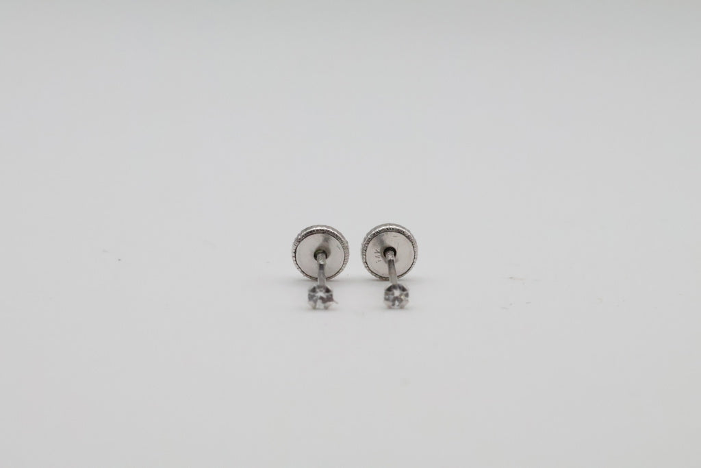 Aretes Oro Blanco 14kt zirconia Size 2mm
