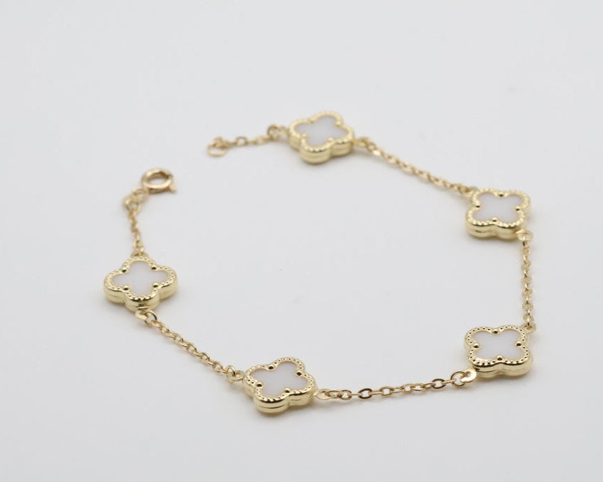 Manillas 5 Flores 14kt Blancas Weight 5.5g