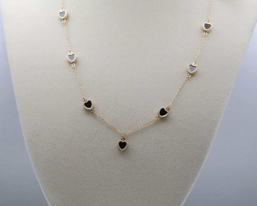 Cadena Corazones 14kt Negra