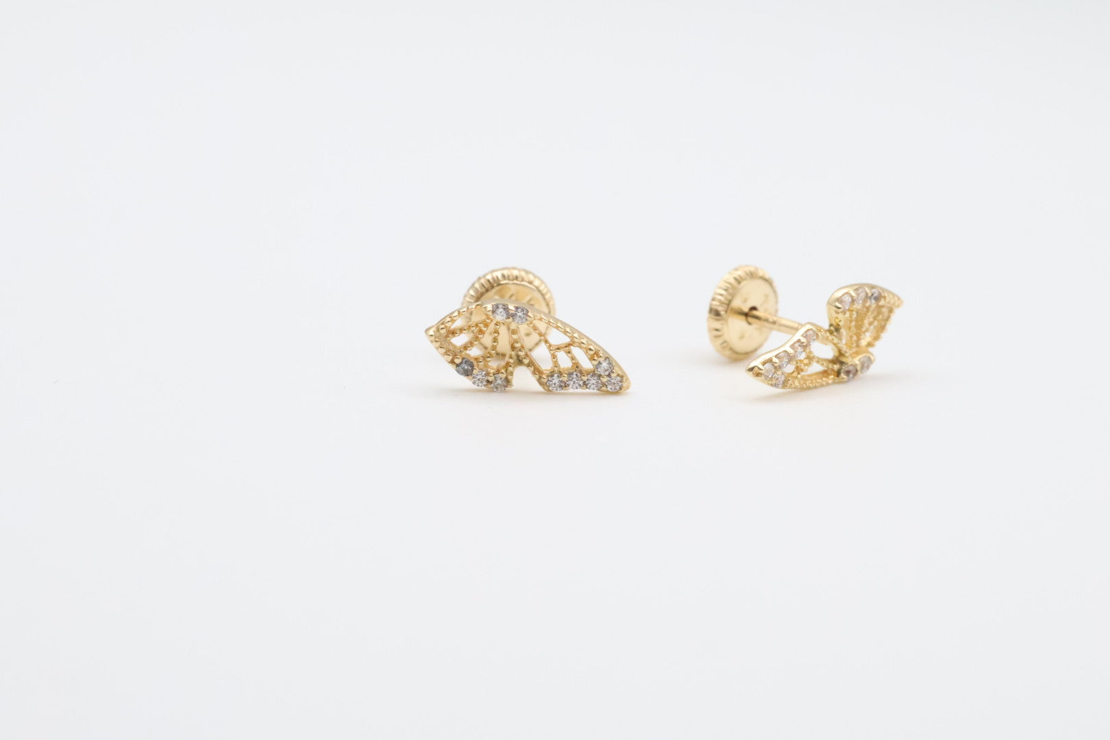 Aretes Mariposas 14kt zirconia Size 11mm