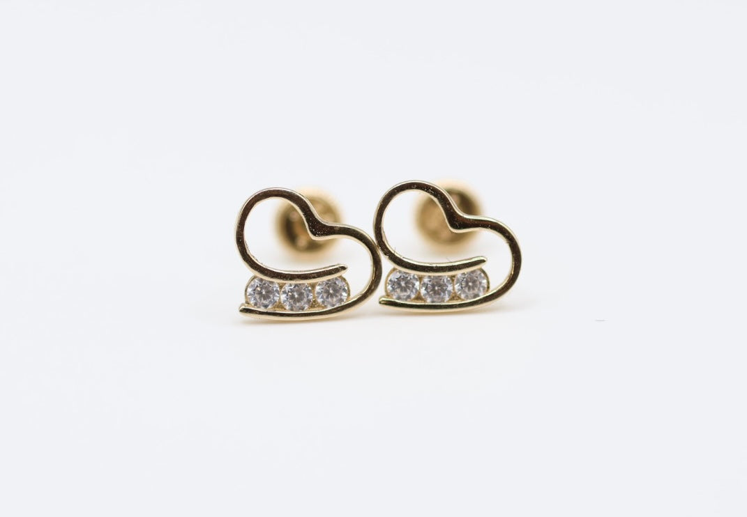 Aretes Corazon 14kt zirconia Size 9mm