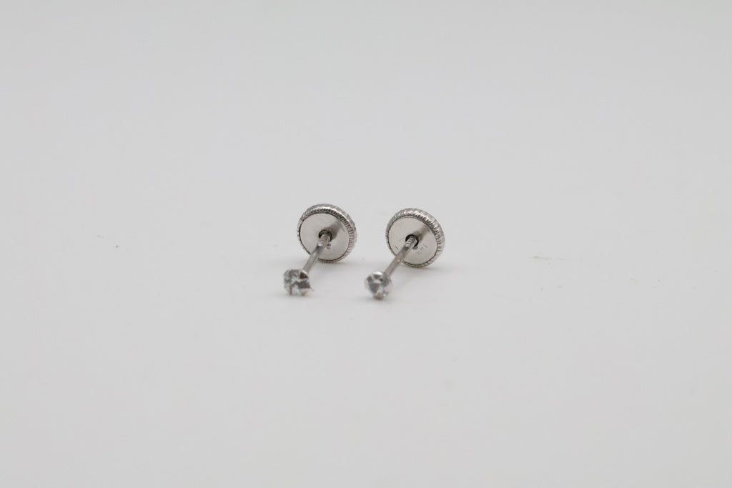 Aretes Oro Blanco 14kt zirconia Size 2mm